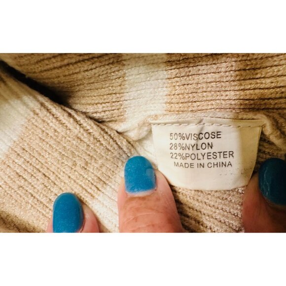 Merokeety Women Striped Tan-White Cropped Effortless Casualwear Belly Sweater M - Picture 5 of 8